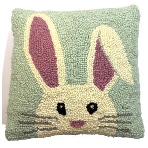 Small Hooked Easter Bunny Rabbit Decorative Pillow 10 x 10" Velvet Backing
